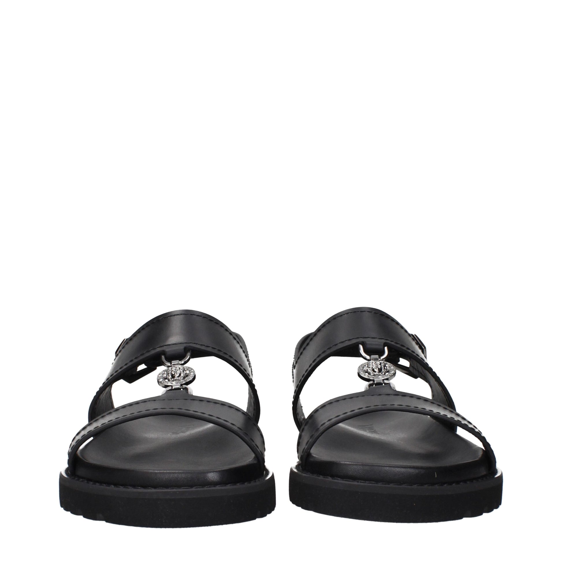 Black Leather Flat Sandals
