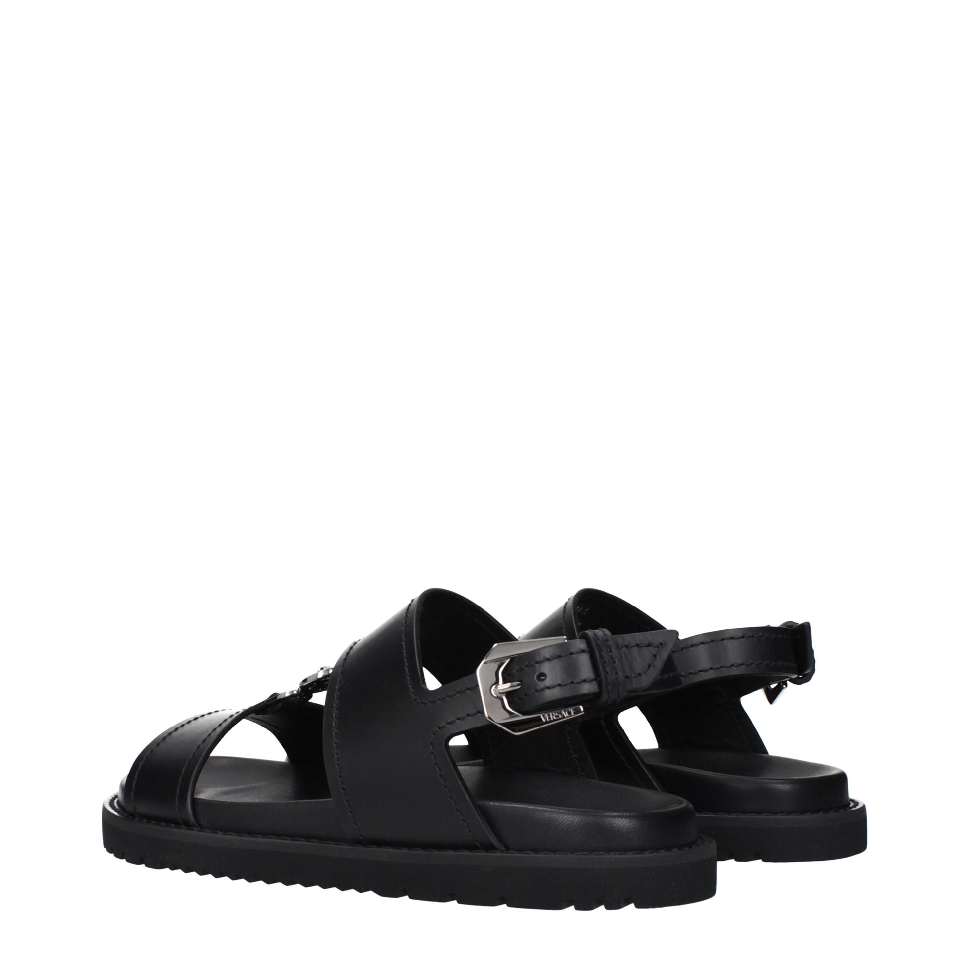 Black Leather Flat Sandals