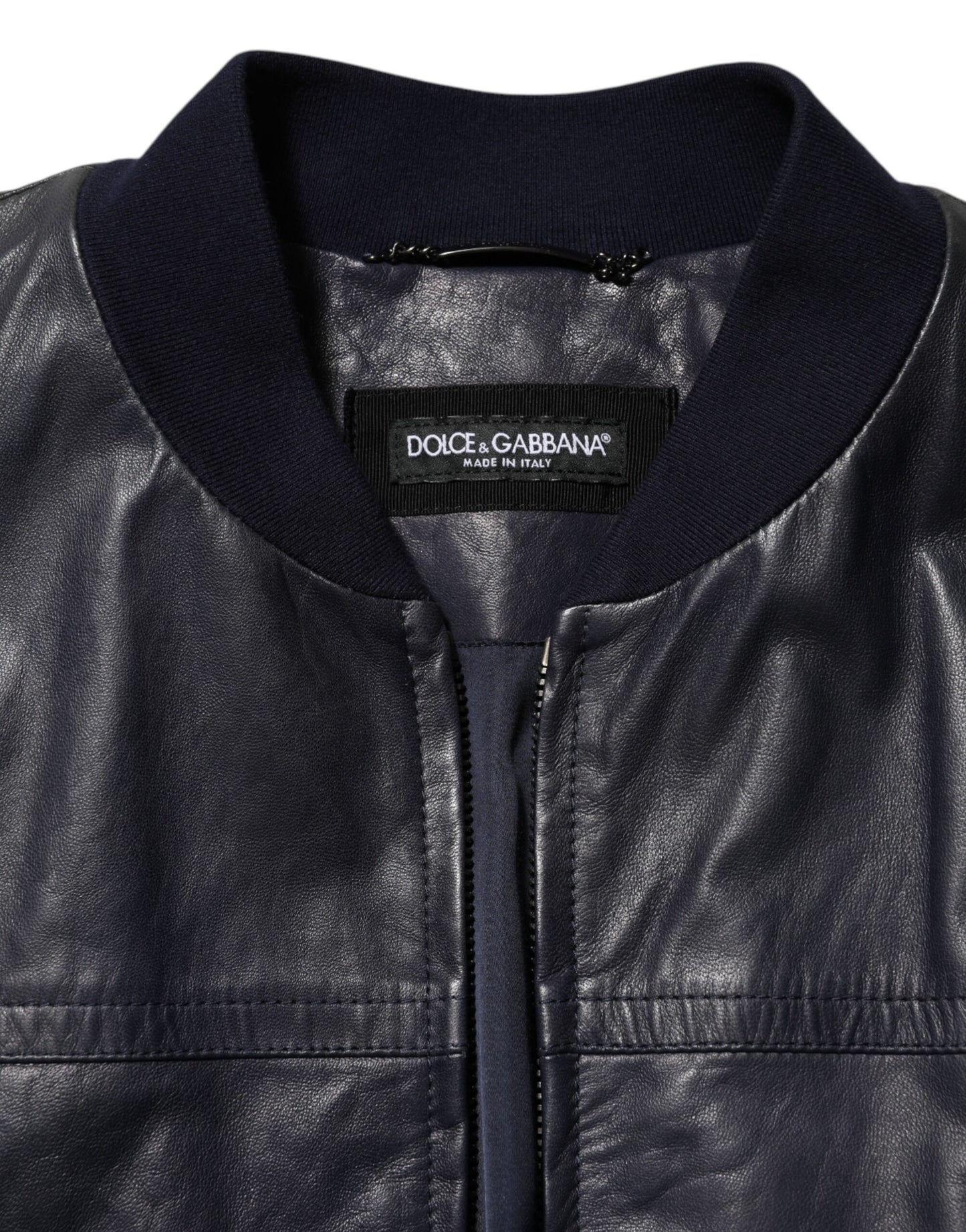Blue Leather Full Zip Biker Blouson Jacket