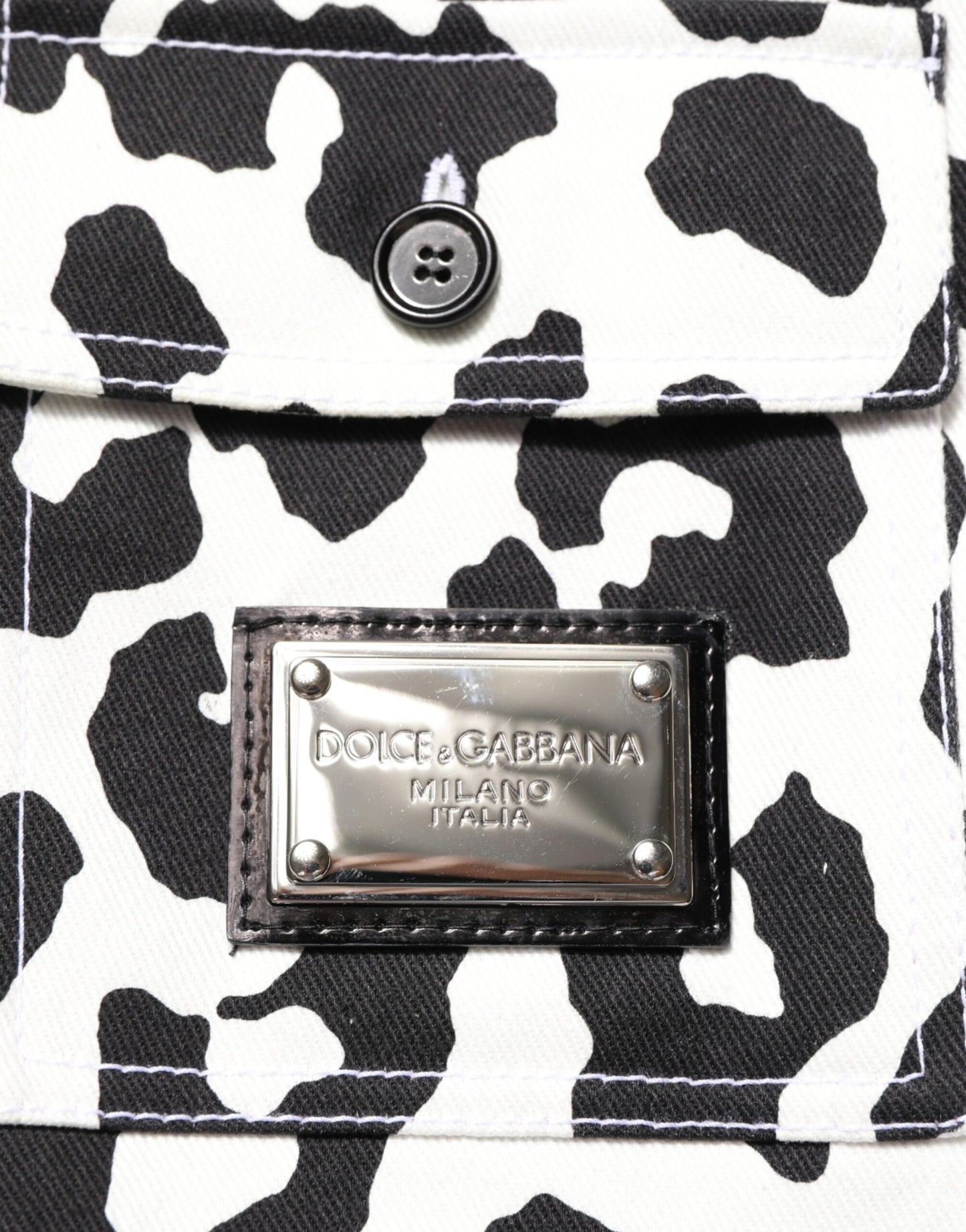 Black White Leopard Denim Blouson Sweater