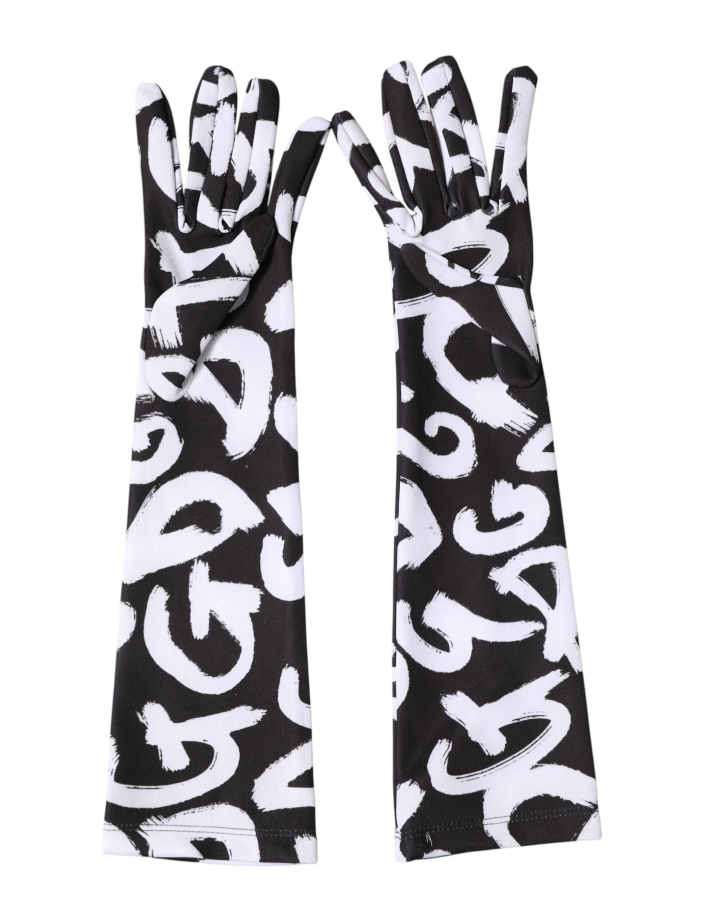 Black White DG Logo Elbow Length Mitten Gloves
