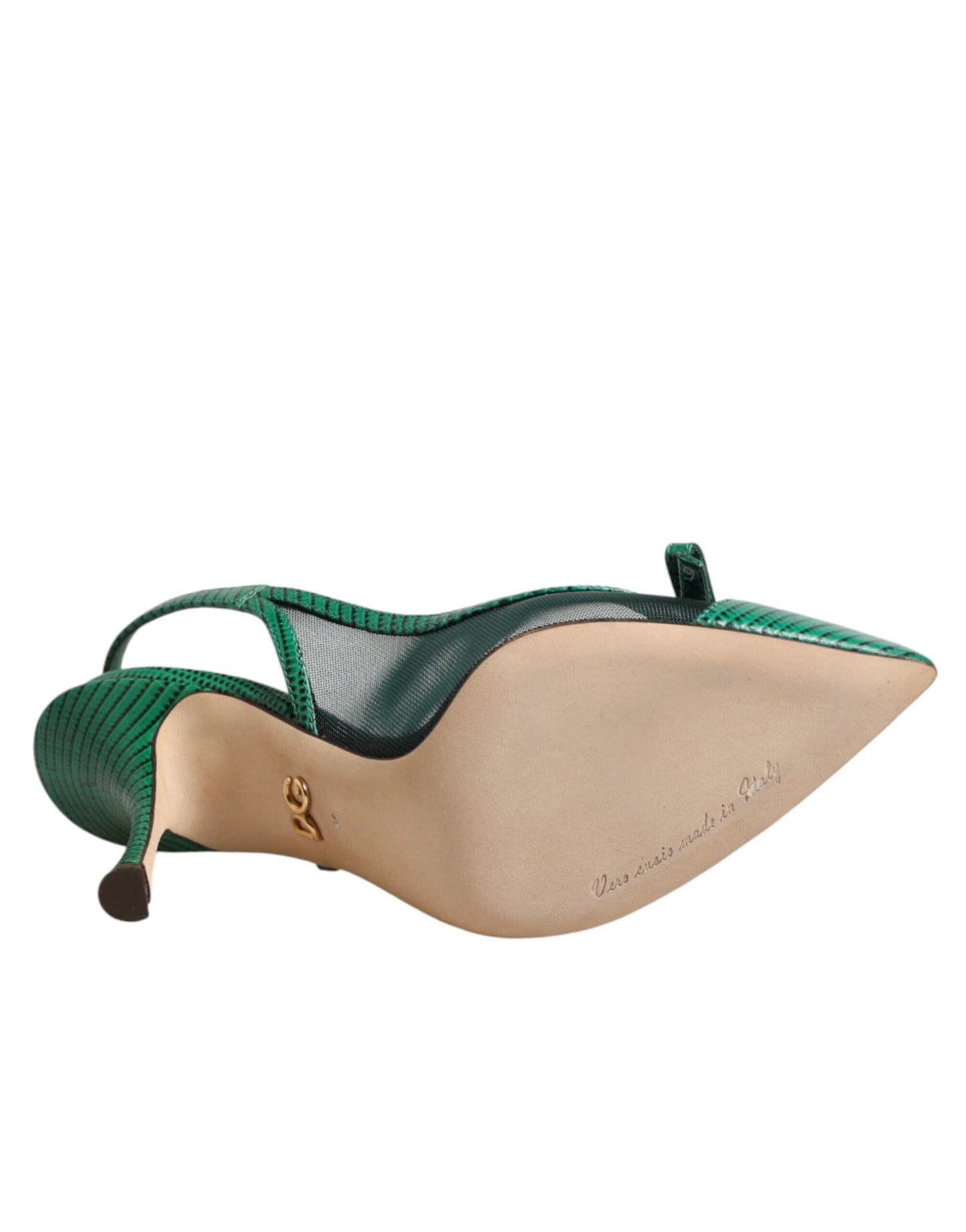 Green Leather Mesh Heels Slingback Shoes