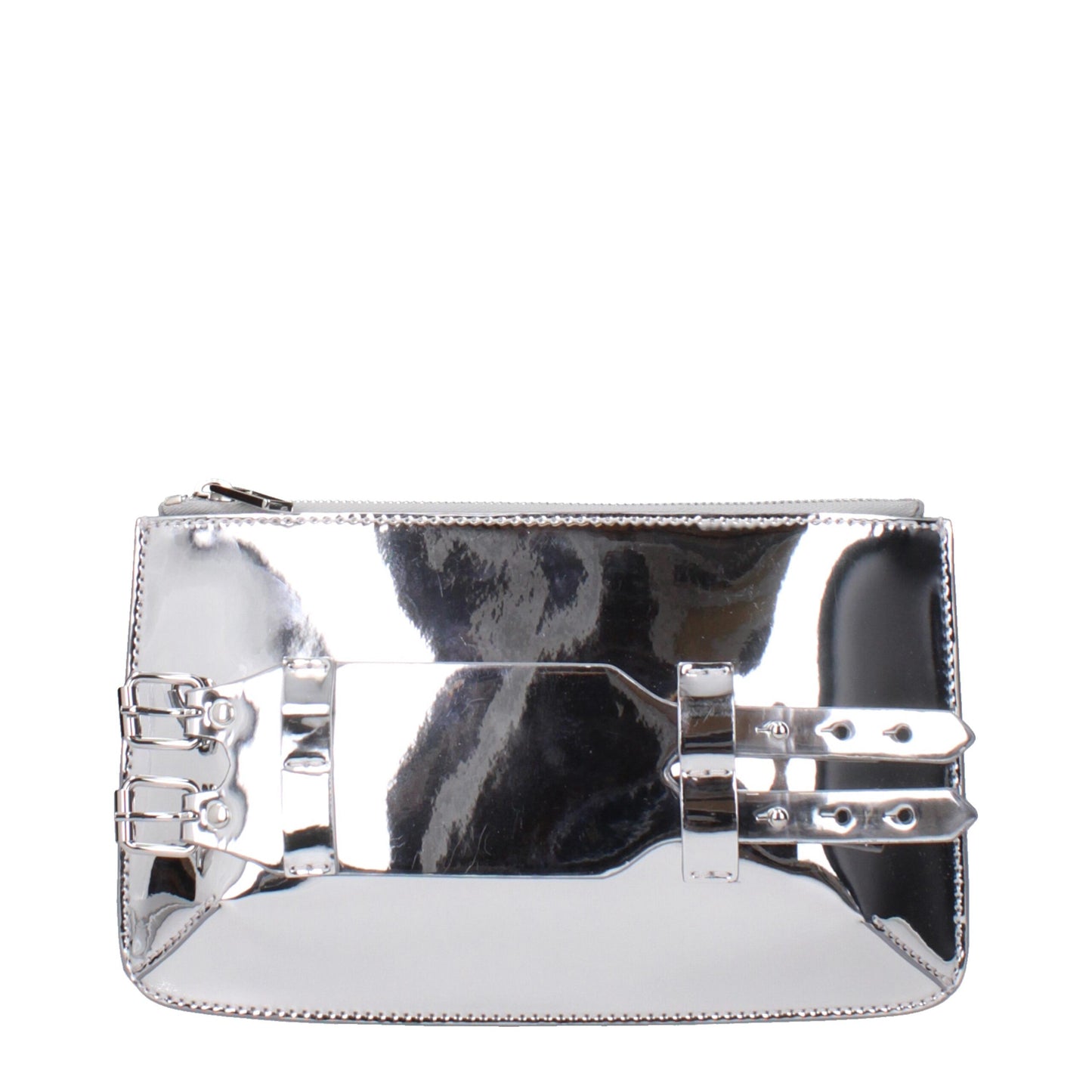 Gray Leather Clutch Bag