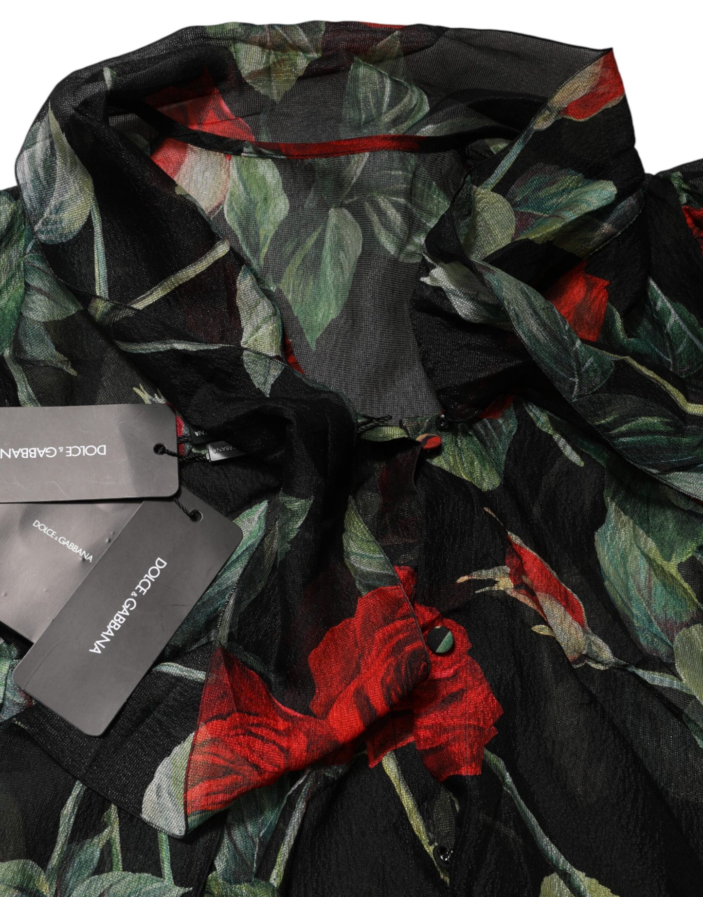 Black Floral Long Sleeves Silk Blouse Top
