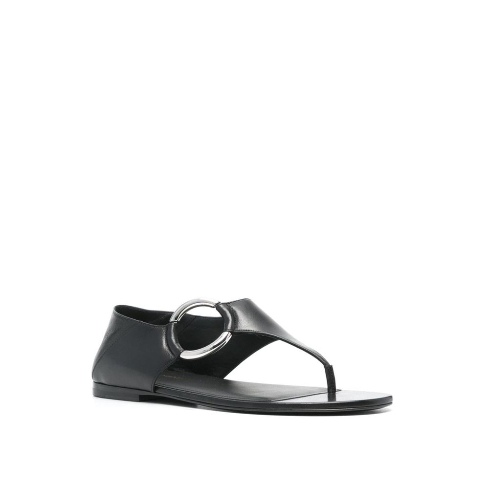 Black Calfskin Strap-On Sandals