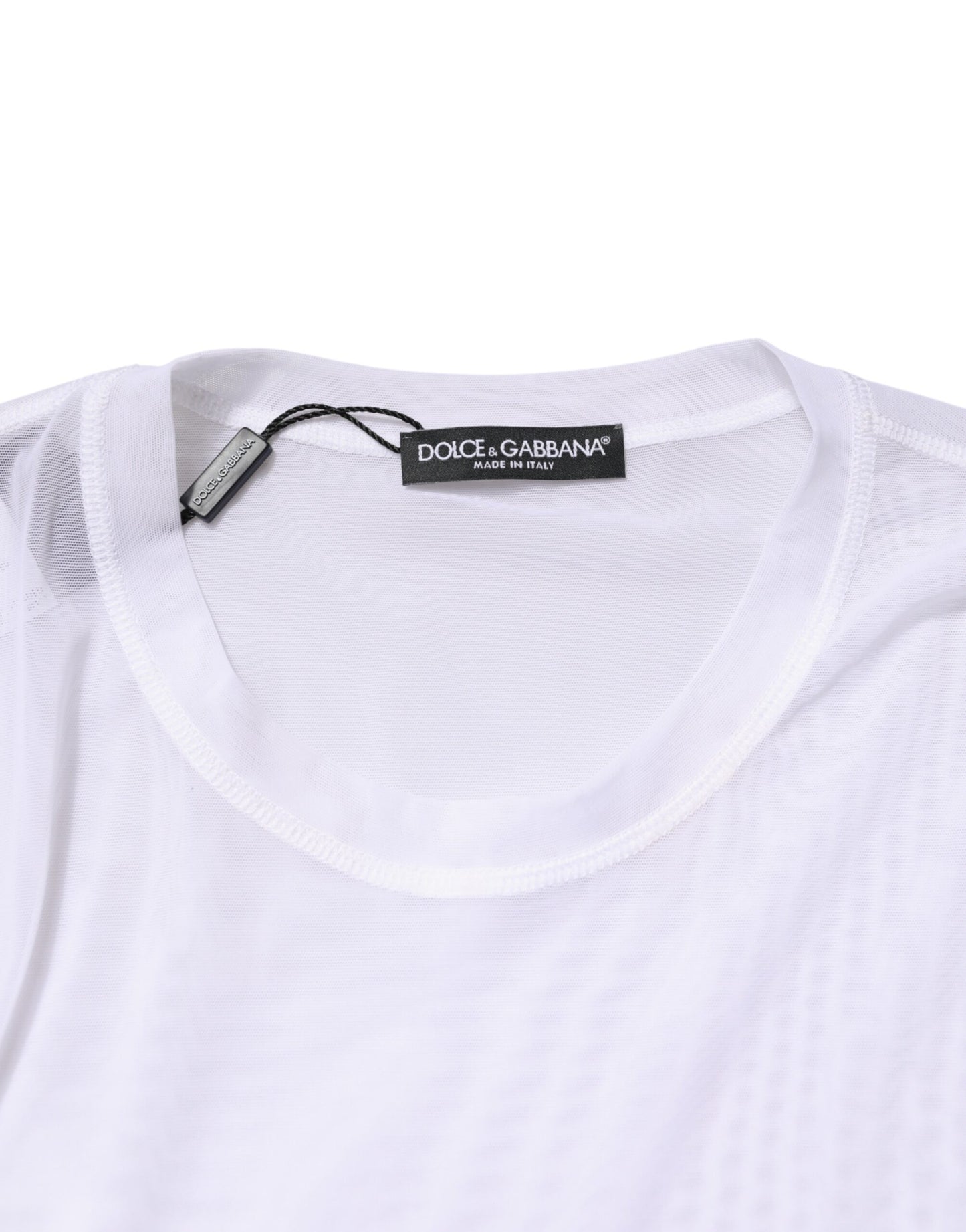 White Nylon Long Sleeves Crewneck T-Shirt