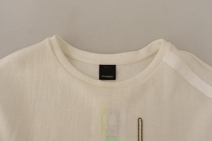 Beige Logo Long Sleeve Cropped Pullover Sweater