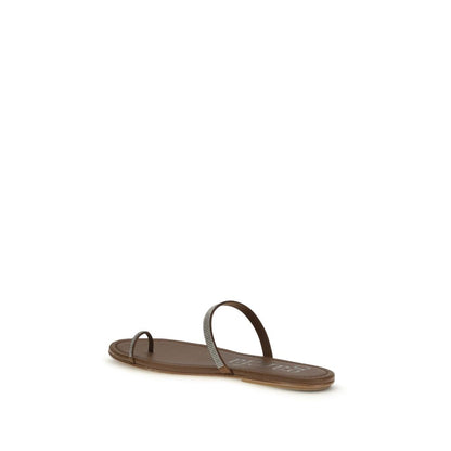 Brown Silk Flat Sandals