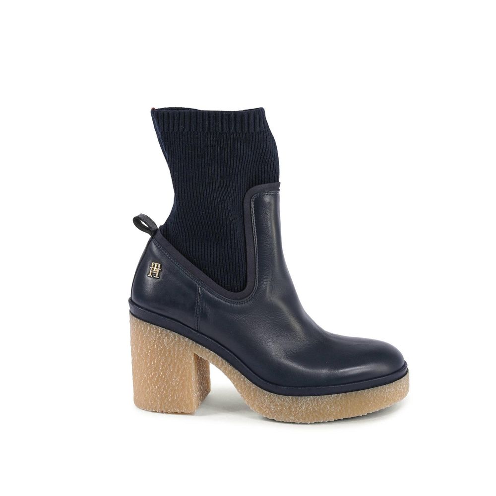 Blue Leather Ankle Boots
