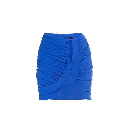 Blue Elastane Mini Skirt