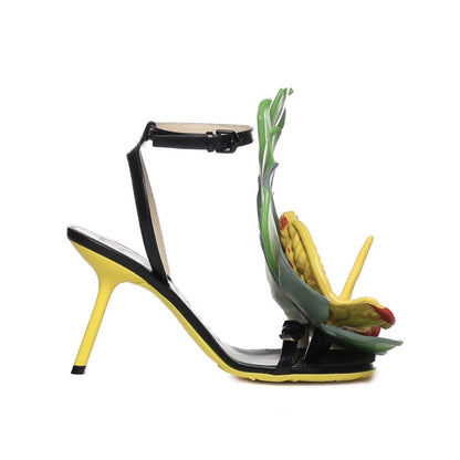 Black Lamb Leather Stiletto Heel Sandals
