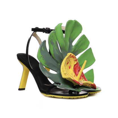 Black Lamb Leather Stiletto Heel Sandals