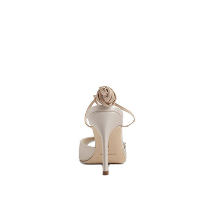 Beige Silk Platform Sandals