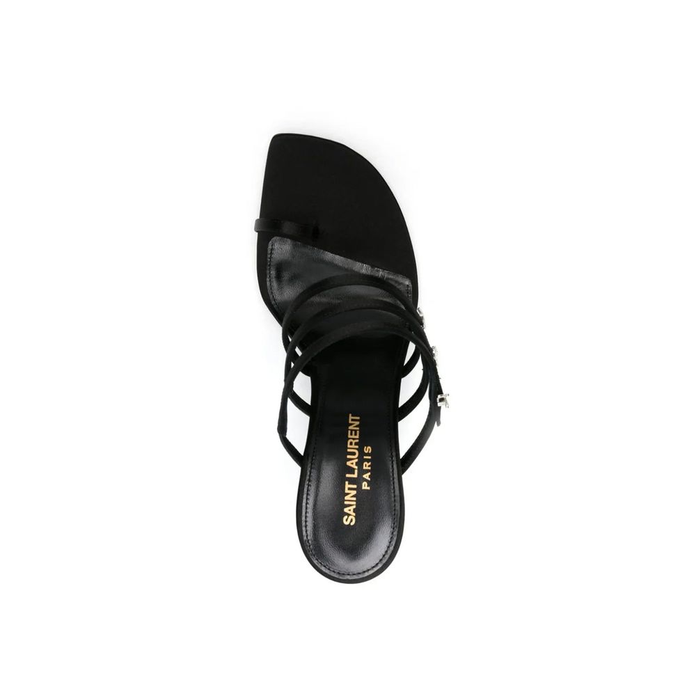 Black Silk Stiletto Heel Sandals