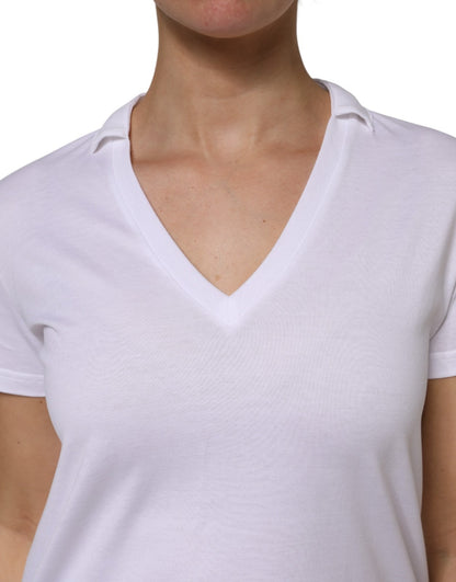 White V-Neck Cotton Short Sleeves T-shirt