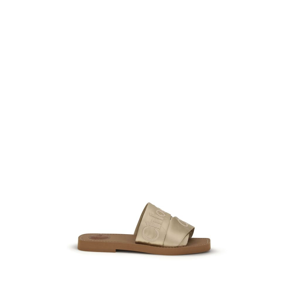 Gold Polyester Flat Sandals