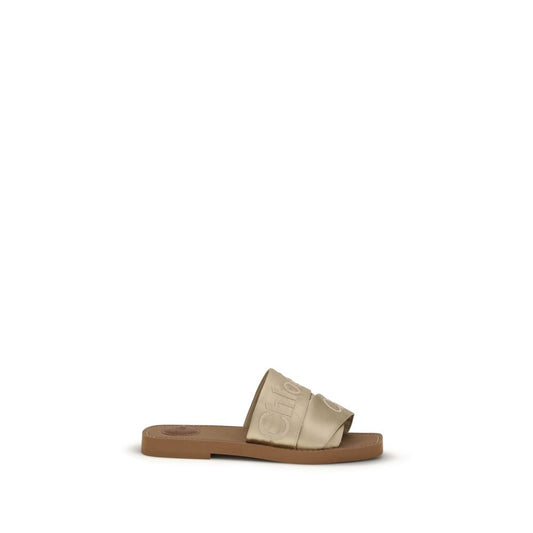 Gold Polyester Flat Sandals