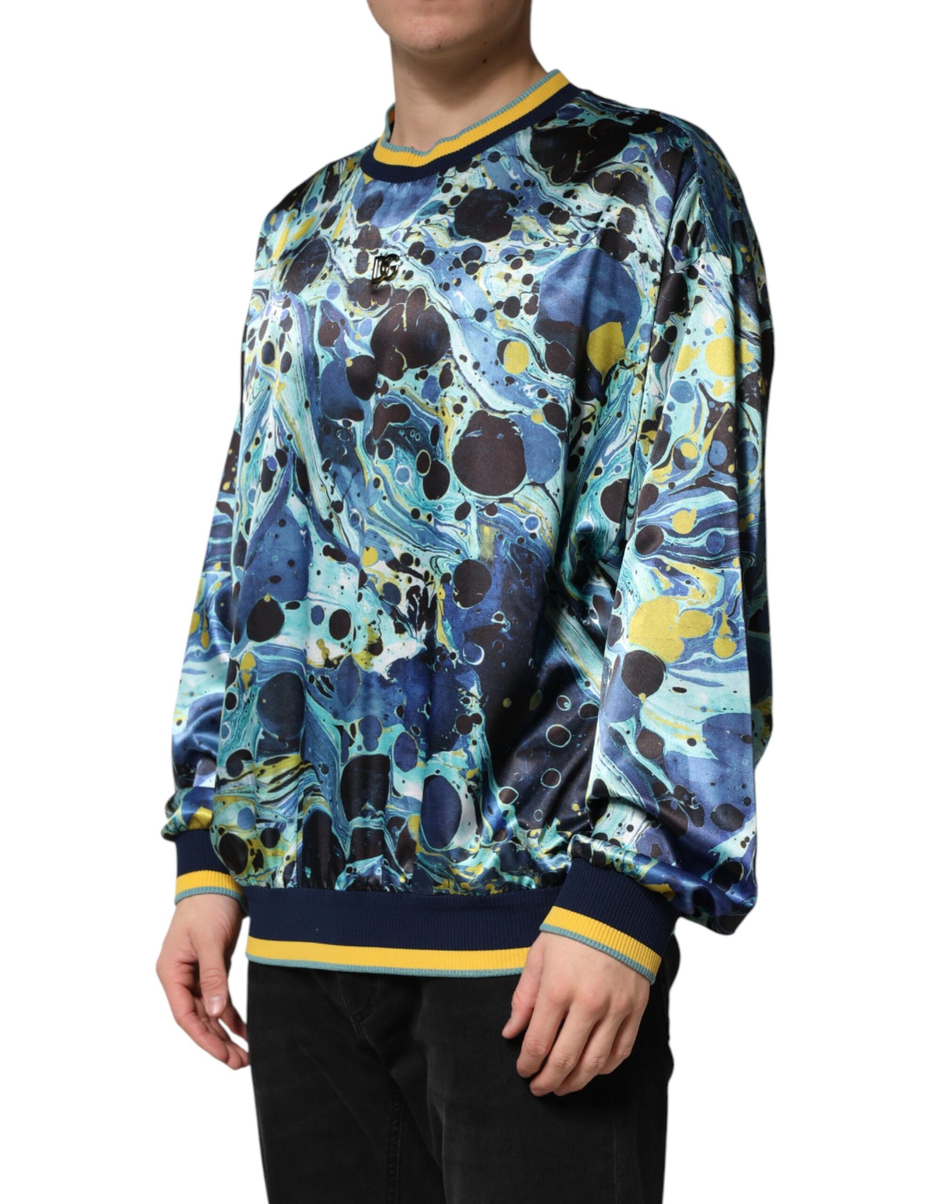 Multicolor Marble Print Pullover Sweater