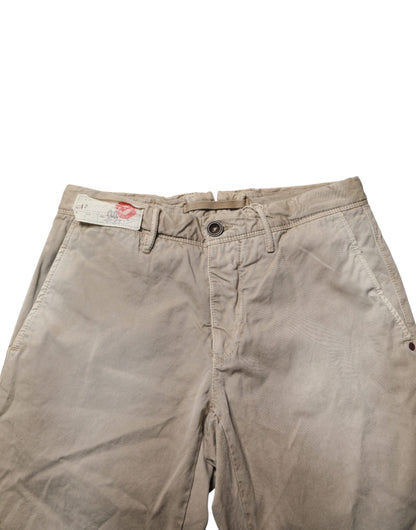 Beige Mid Waist Straight Women Casual Chino Trouser Pants
