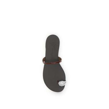 Brown Calf Leather Bos Taurus Flat Sandals