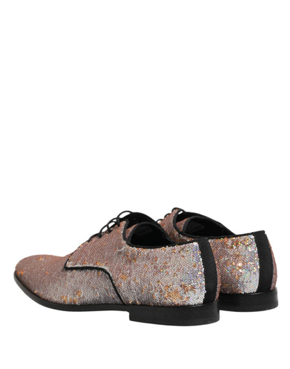 Silver Sequined Lace Up Men Derby Dress Shoes