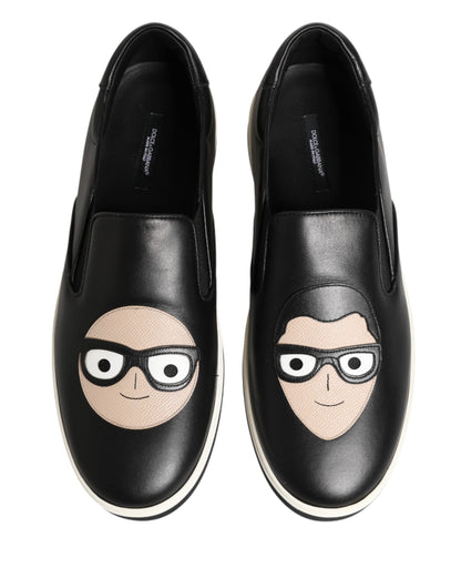 Black Leather Signature Figures Sneakers Shoes
