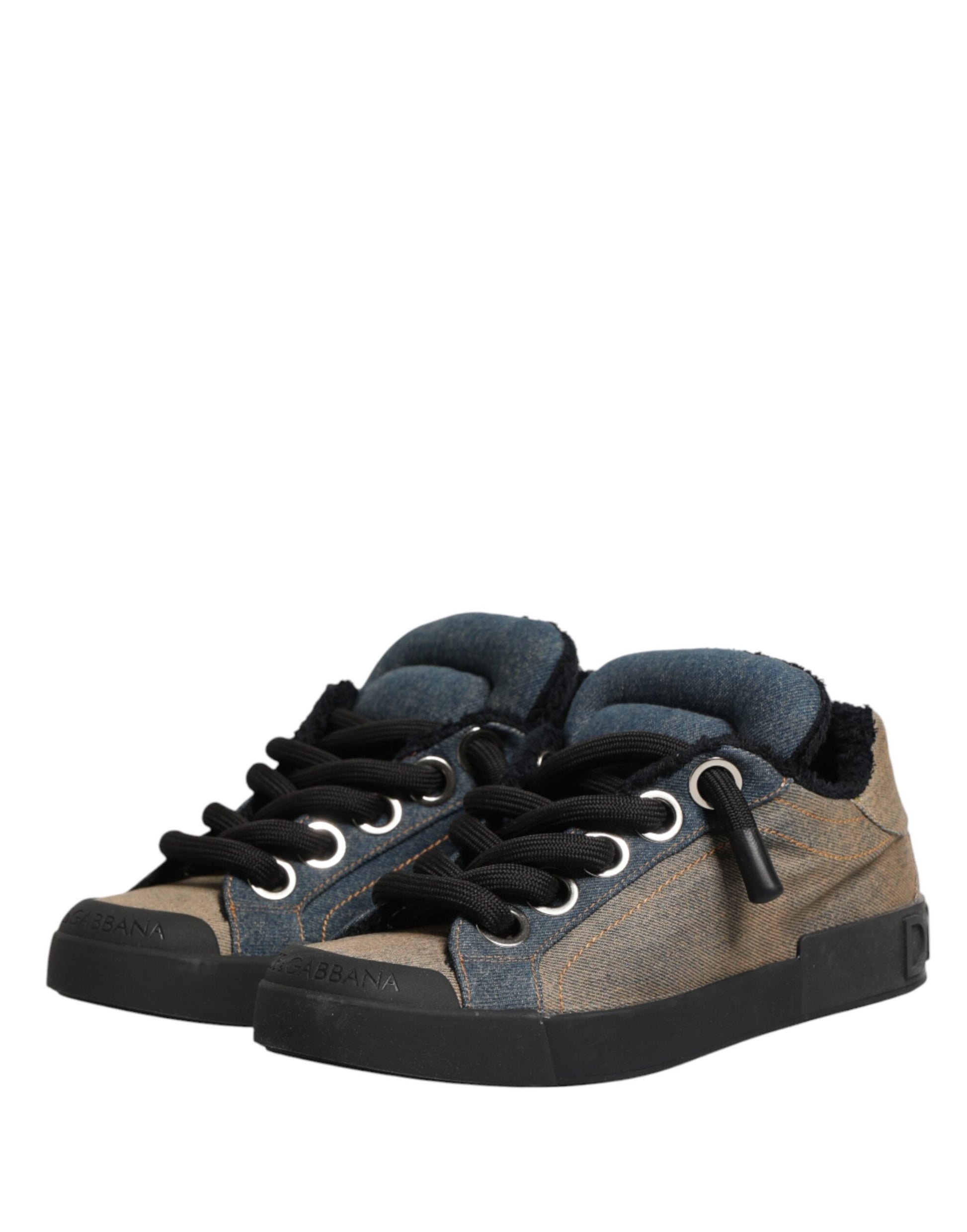 Multicolor Color Block Denim Low Top Sneakers Shoes