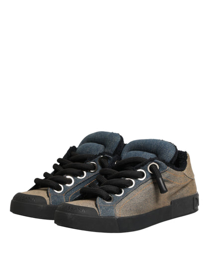 Multicolor Color Block Denim Low Top Sneakers Shoes