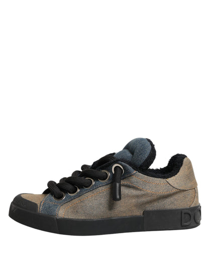 Multicolor Color Block Denim Low Top Sneakers Shoes