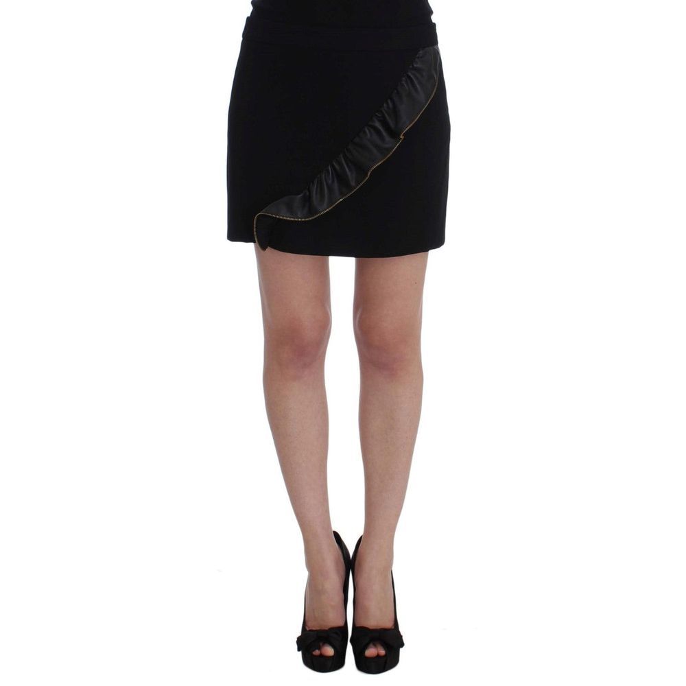 Black Polyester Mini Skirt