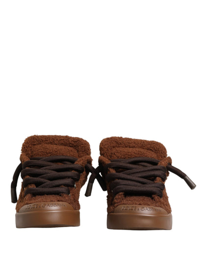 Brown Faux Shearling Low Top Sneakers Shoes
