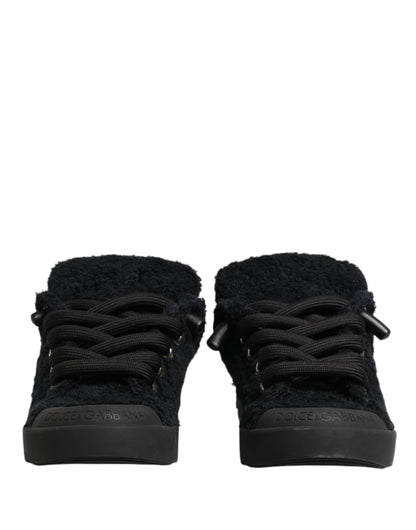 Black Faux Shearling Low Top Sneakers Shoes