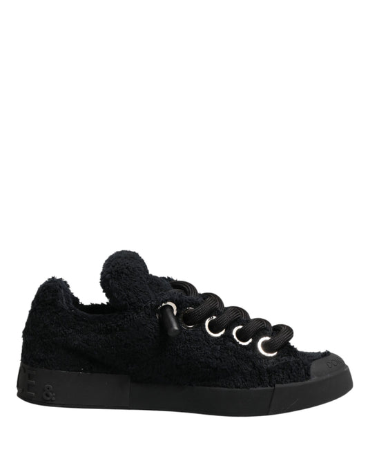 Black Faux Shearling Low Top Sneakers Shoes