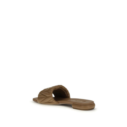 Beige Calf Leather Bos Taurus Flat Sandals