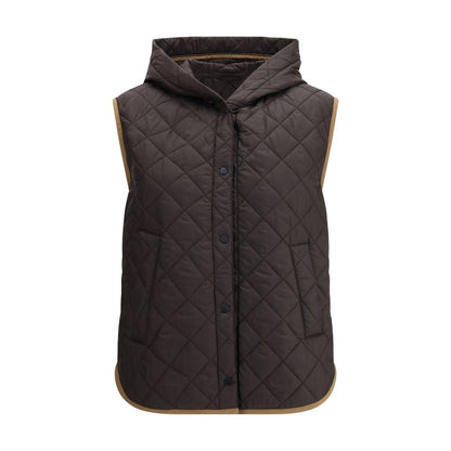 Brown Nylon Sleveless Jacket