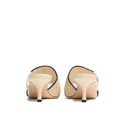 Beige Leather Stiletto Heel Sandals
