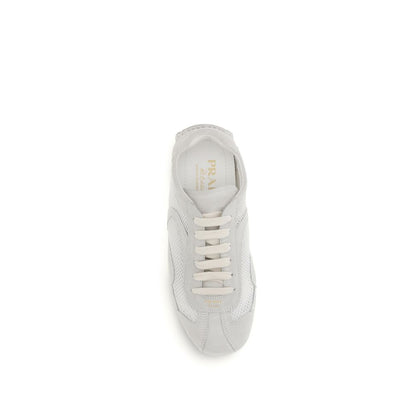 White Fabric Low Top Sneakers