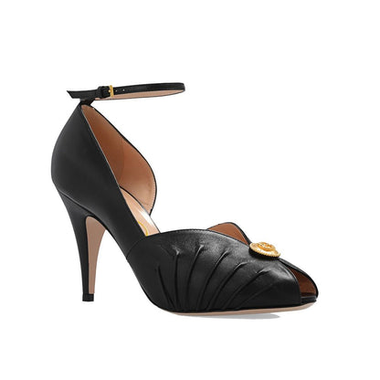 Black Leather High Heel Pumps