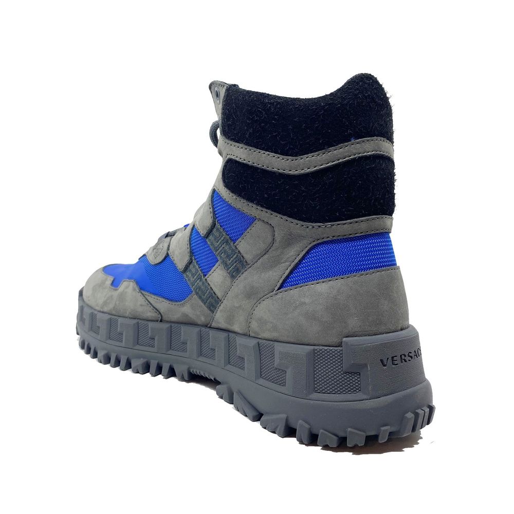 Gray Leather Lace-Up Boots