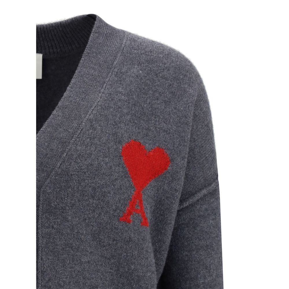 Gray Fleece Wool Cardigan