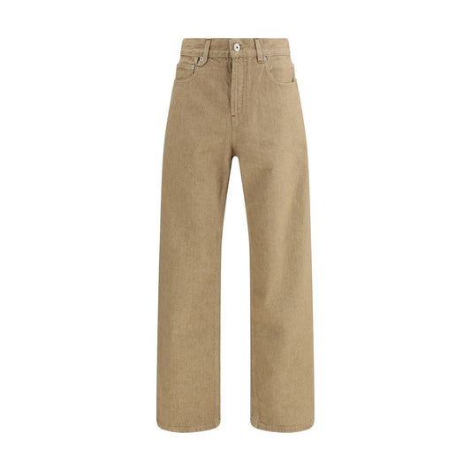 Beige Cotton Straight-Leg Jeans