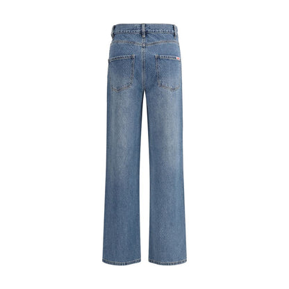 Blue Cotton Straight-Leg Jeans