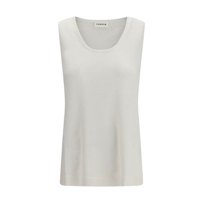 White Linen Sleeveles T-Shirt