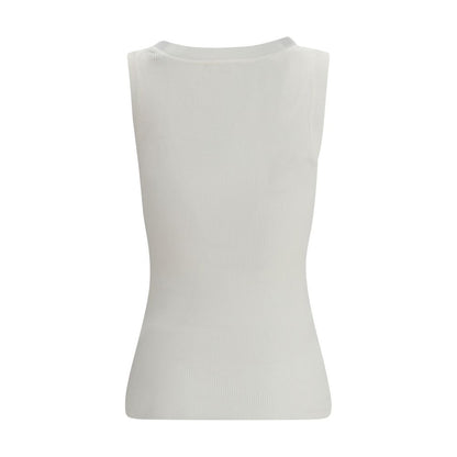 Beige Cotton Sleeveles T-Shirt