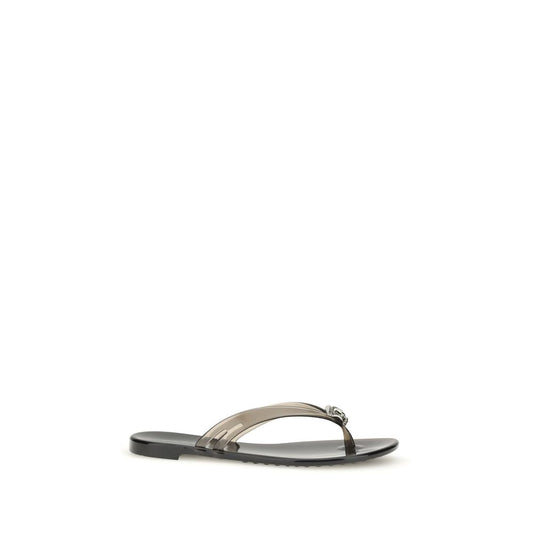 Black Polyurethane Flat Sandals