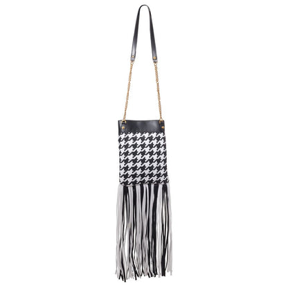 Black And White Leather And Textile Shoulder Bag