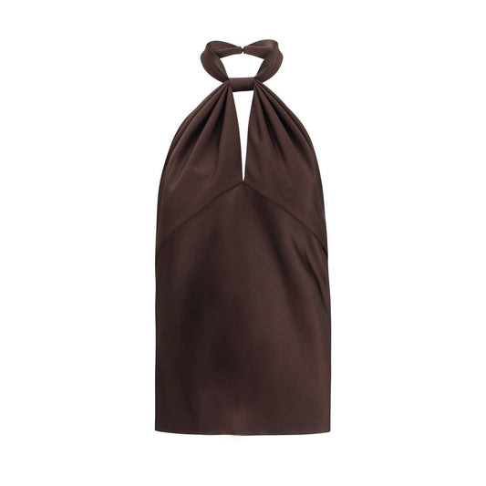 Brown Acetate Sleeveles T-Shirt