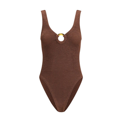 Brown Polyamide One-Piece Swimsuit