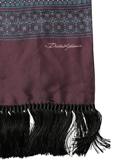 Bordeaux Silk Fringe Geometric Neck Wrap 142cm X 15cm  Scarf
