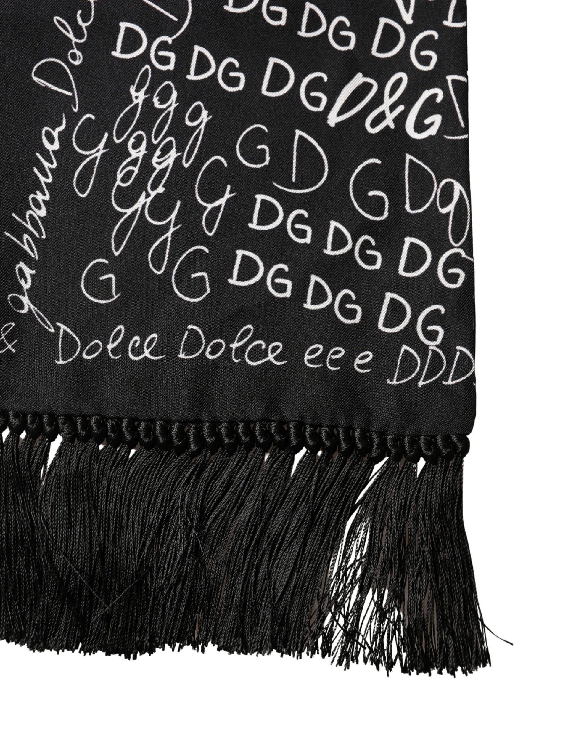 Black Logo Script Print Sik Foulard 137.5cm X 15cm Scarf